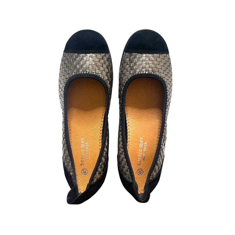 Bernie Mev Hazel Flats Size 9/40 Bronze Black Woven Ballet Classic Elegant NWOB
